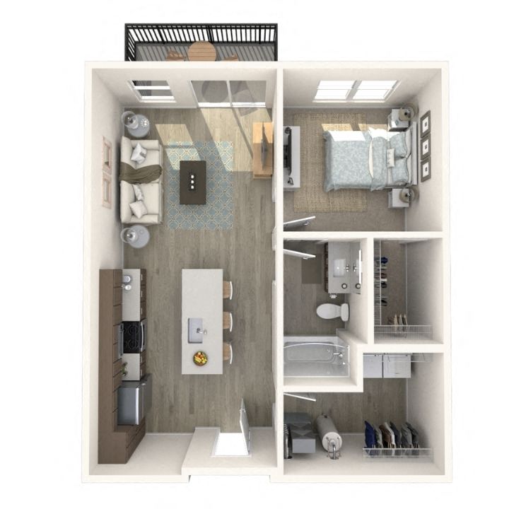 Floor plan for 1 bed, 1 bath, 685 sqft